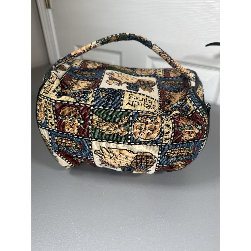 Vintage Friendly Felines Cats Tapestry Makeup Cosmetic Travel Bag Mirror Totes